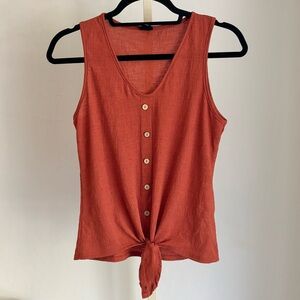 Burnt Orange Button Front Tie Waist Tank, Small